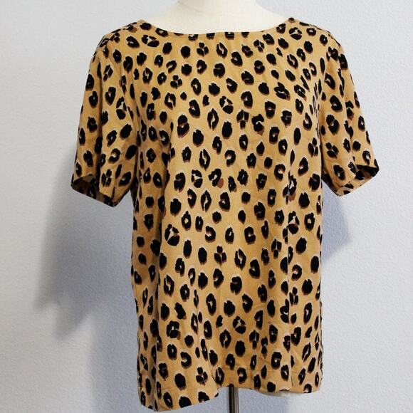 A New Day Womens S Blouse Short Sleeve Tan Cheetah Leopard Animal Print Small - Picture 1 of 6